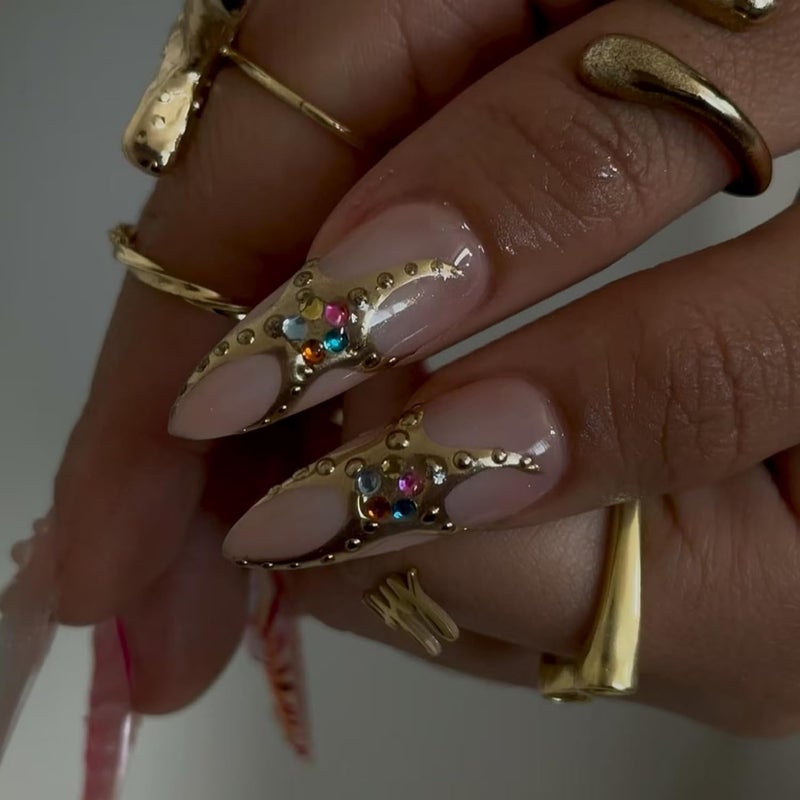 SEENEEY Long Press on Nails Almond Ombre Flowers Stick on Nail for Women 24pcs - Image 2
